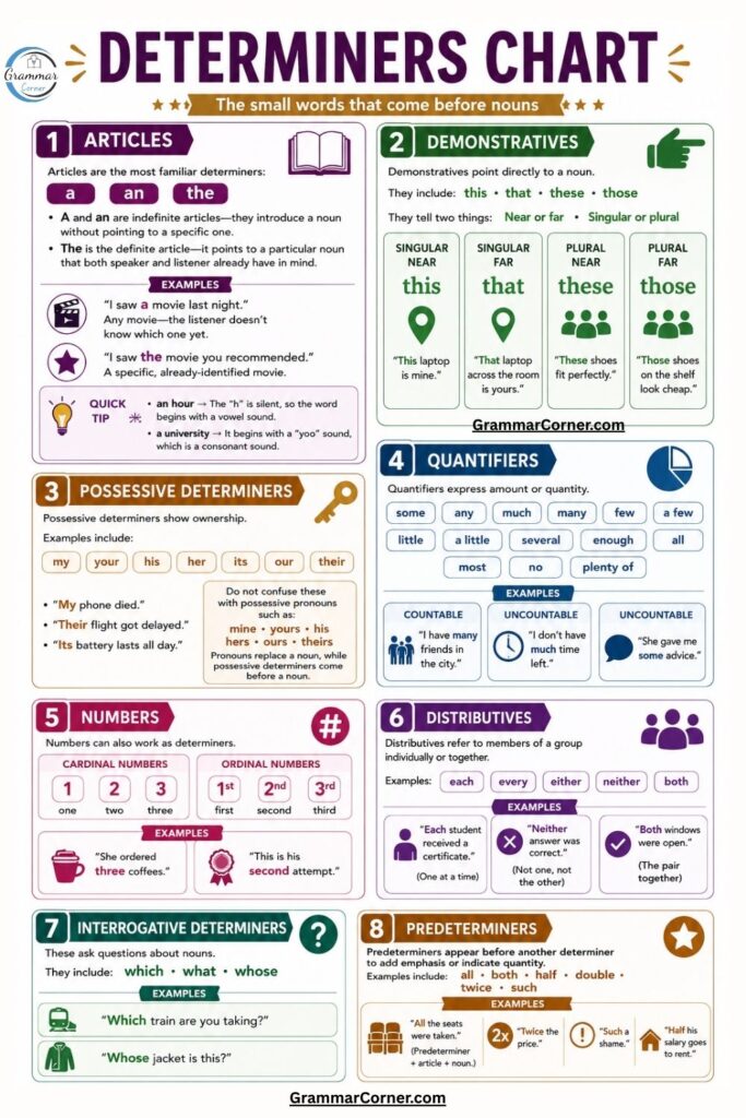 Determiners Chart (Types and Examples)