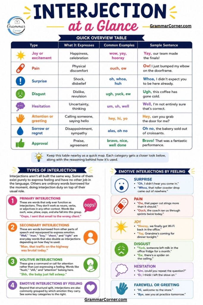 Interjections Chart (Types and Examples)