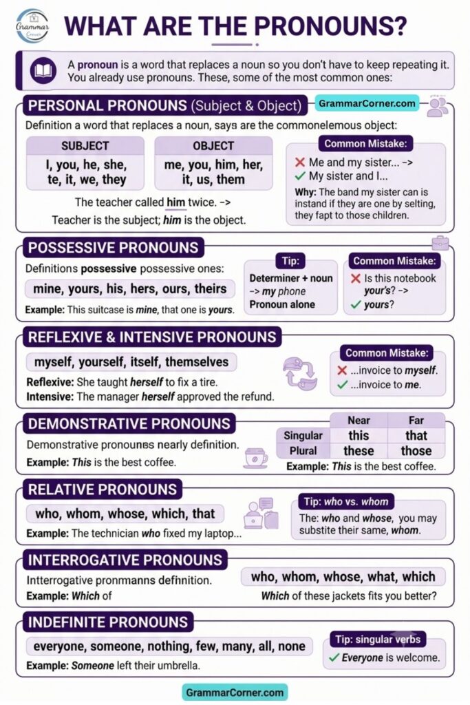 Pronouns Chart - I, ME, MY, MINE, MYSELF