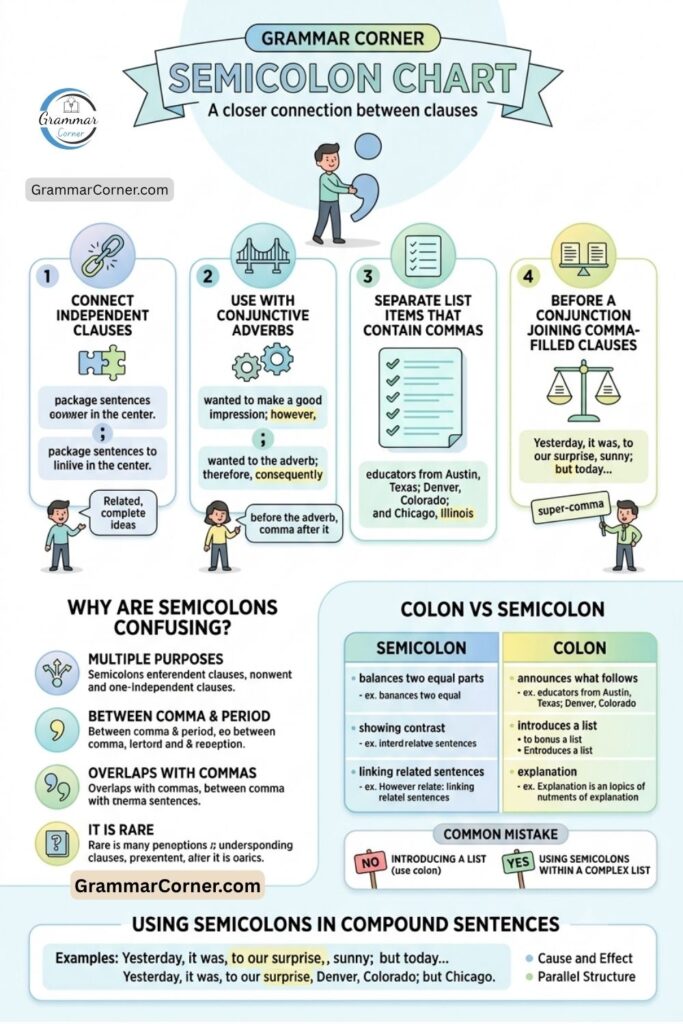 Semicolon Chart (Usage Rules and Examples)