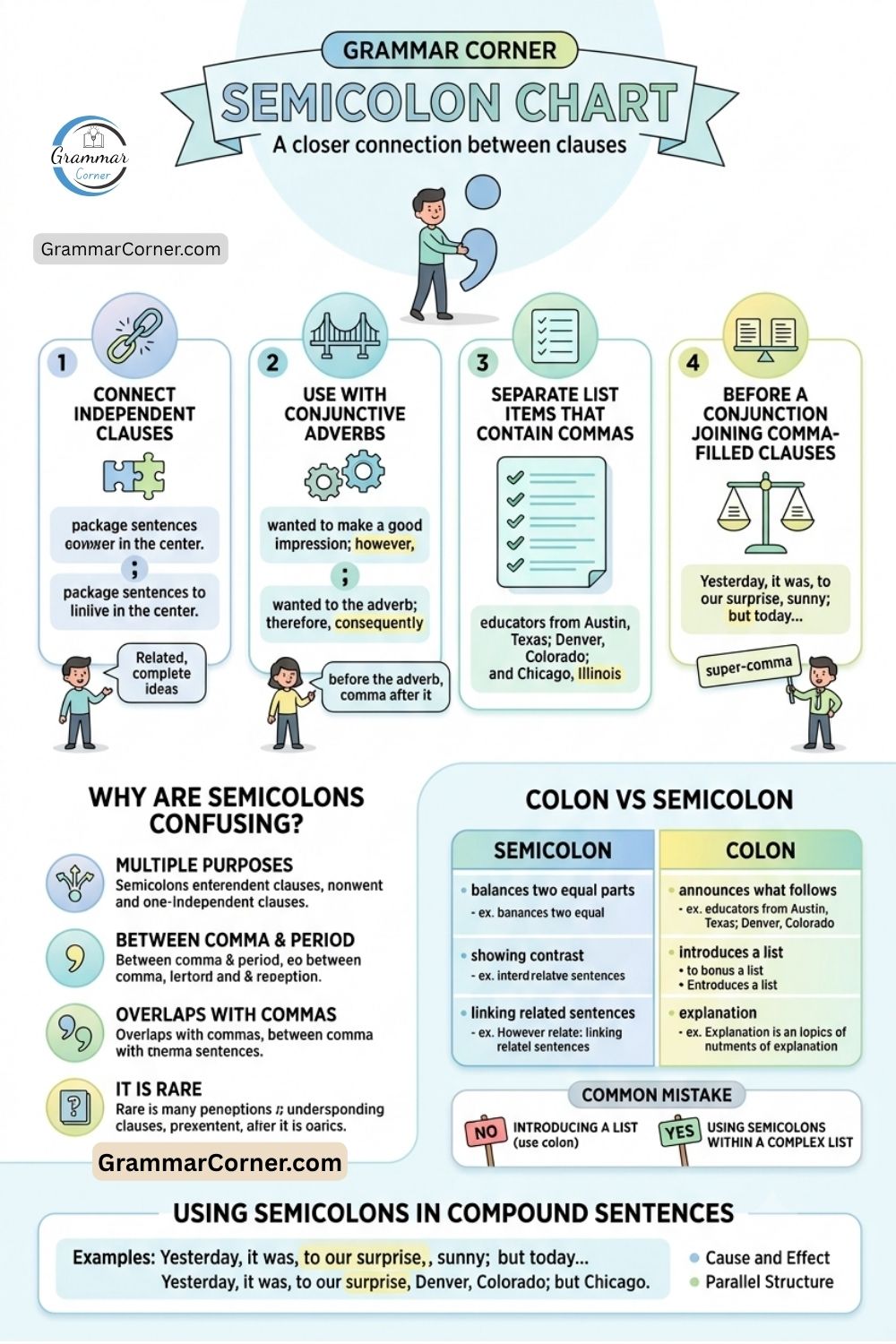 Semicolon Chart (Usage Rules and Examples)