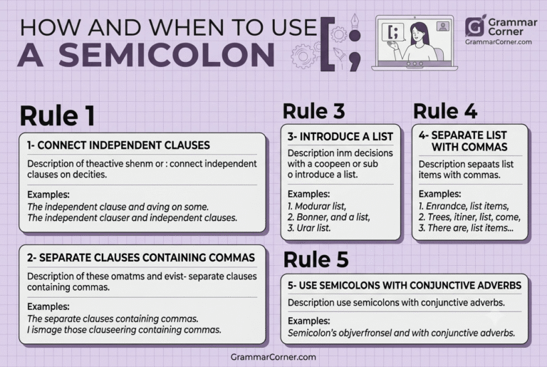 semicolon rules and examples