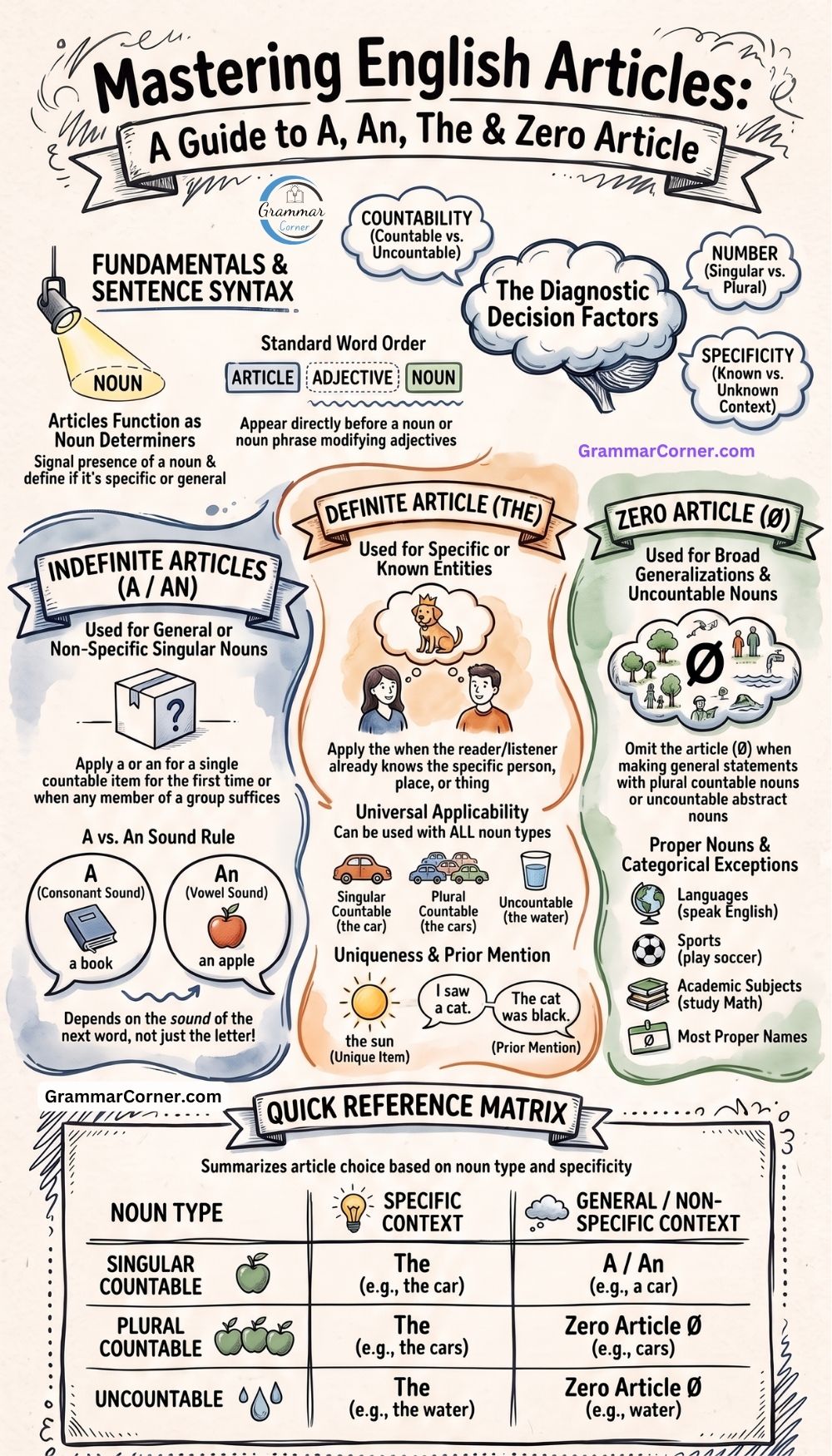 A, An, The, Articles Chart