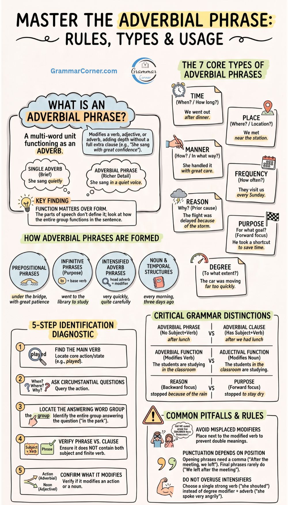 Adverbial Phrases (Functions, Types, Rules and Examples)