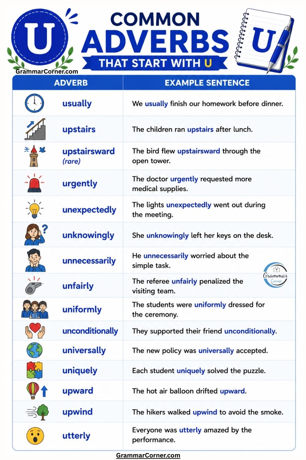 Common Adverbs That Start With U
