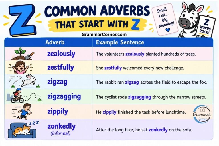 Common Adverbs that start with Z