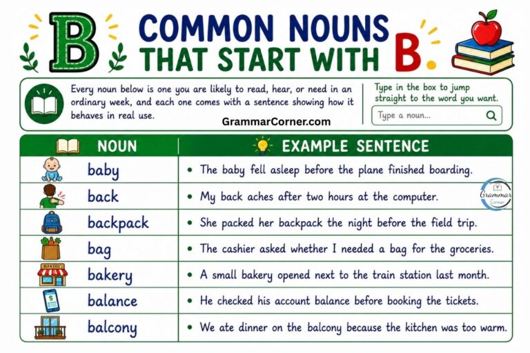 Common Nouns that start with B