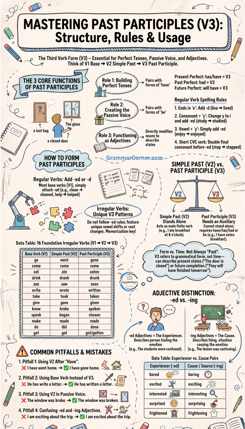 Past Participle Structure, Rules and Examples