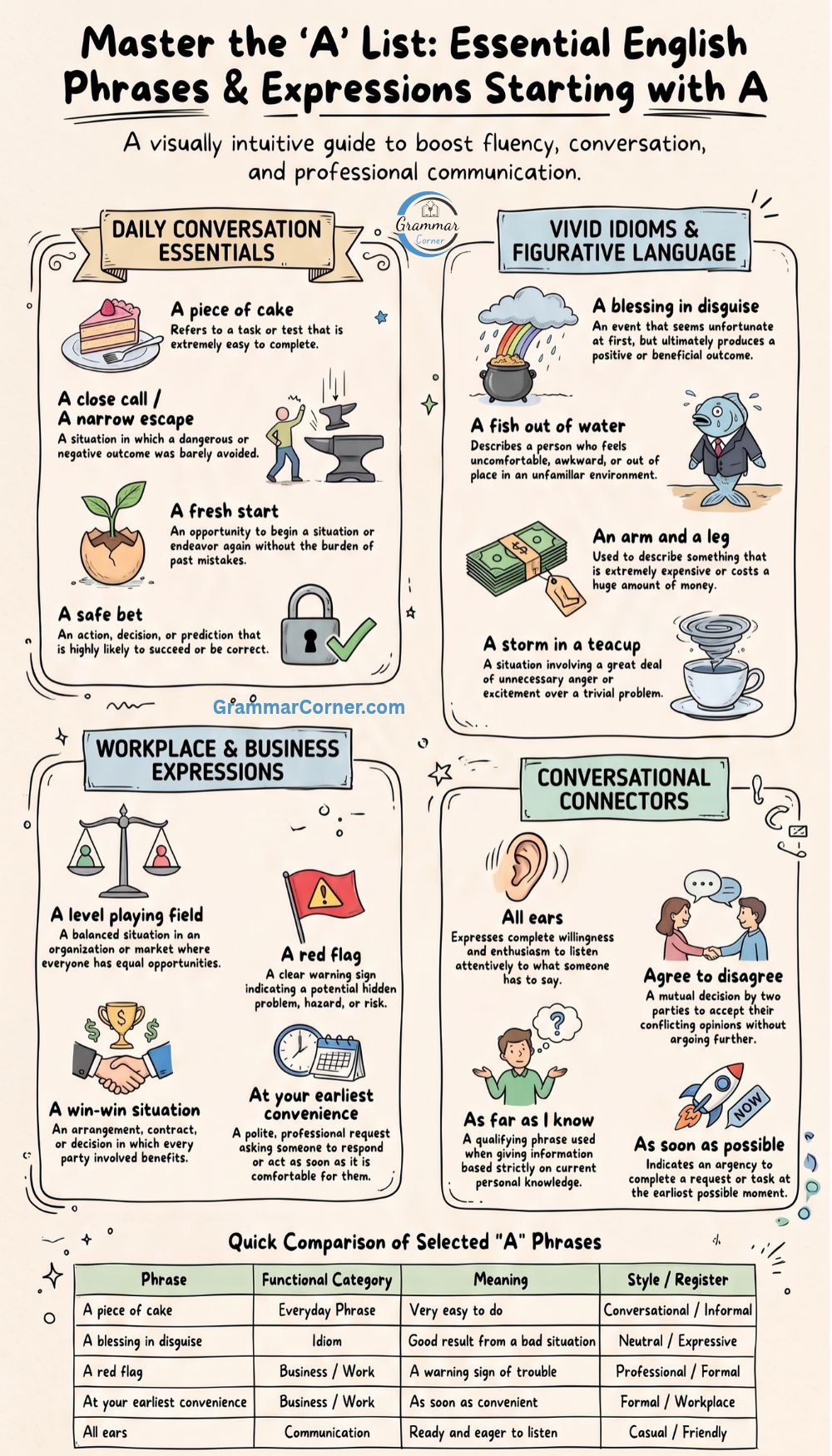 Phrases that Start With A With Meaning & Examples