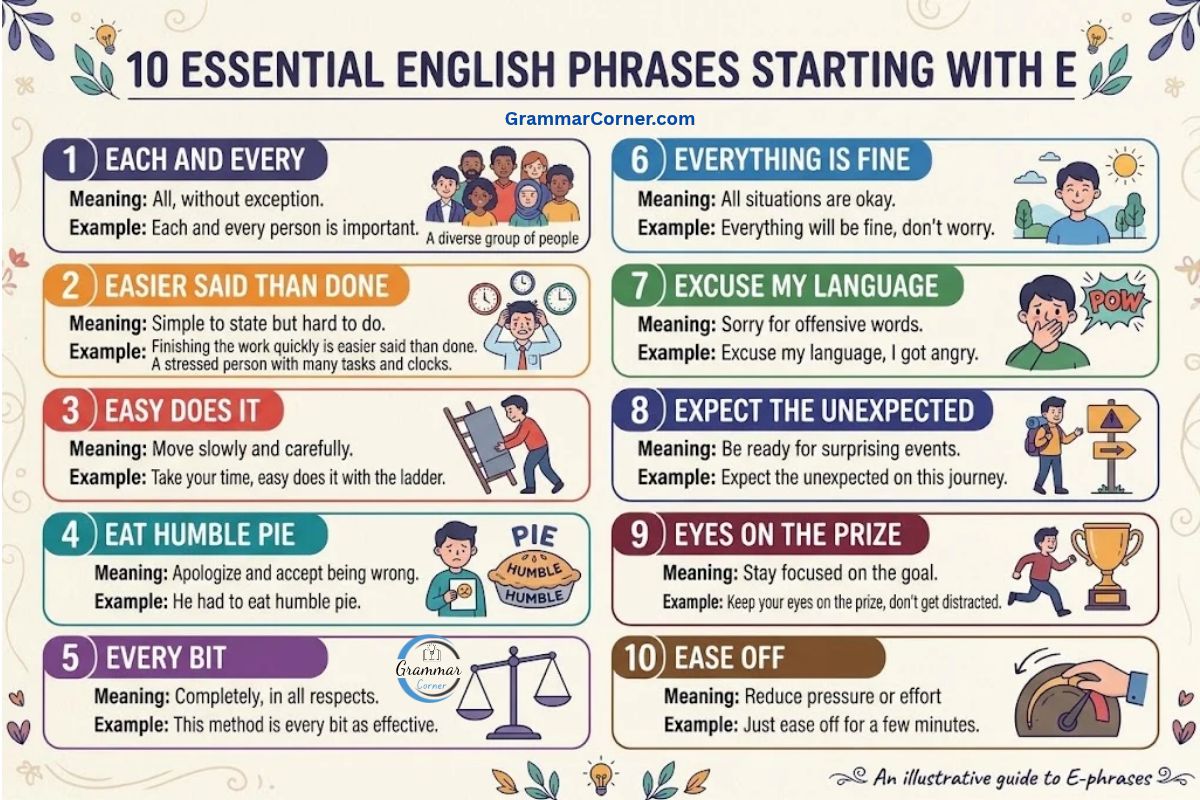 Phrases That Start With E (Meaning & Examples) - Grammar Corner