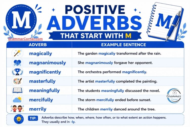 Positive Adverbs That Start With M