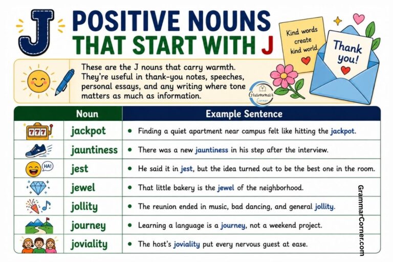 Positive Nouns that start with J