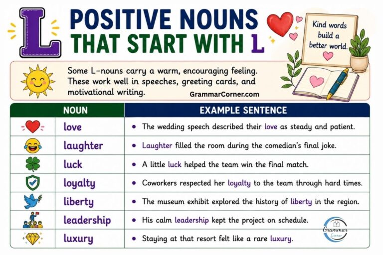 Positive Nouns that start with L