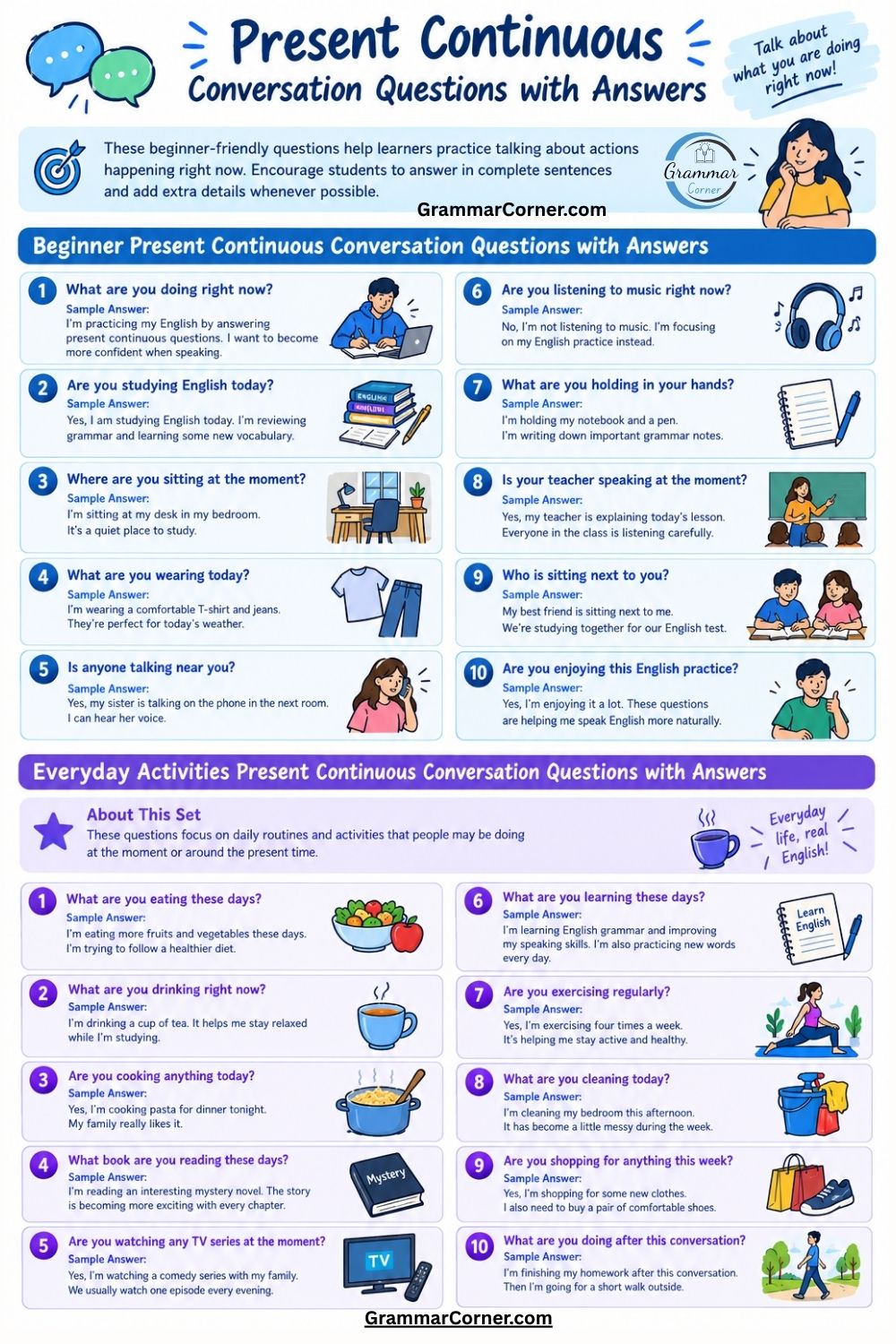 Present Continuous Tense Conversation Questions With Answers