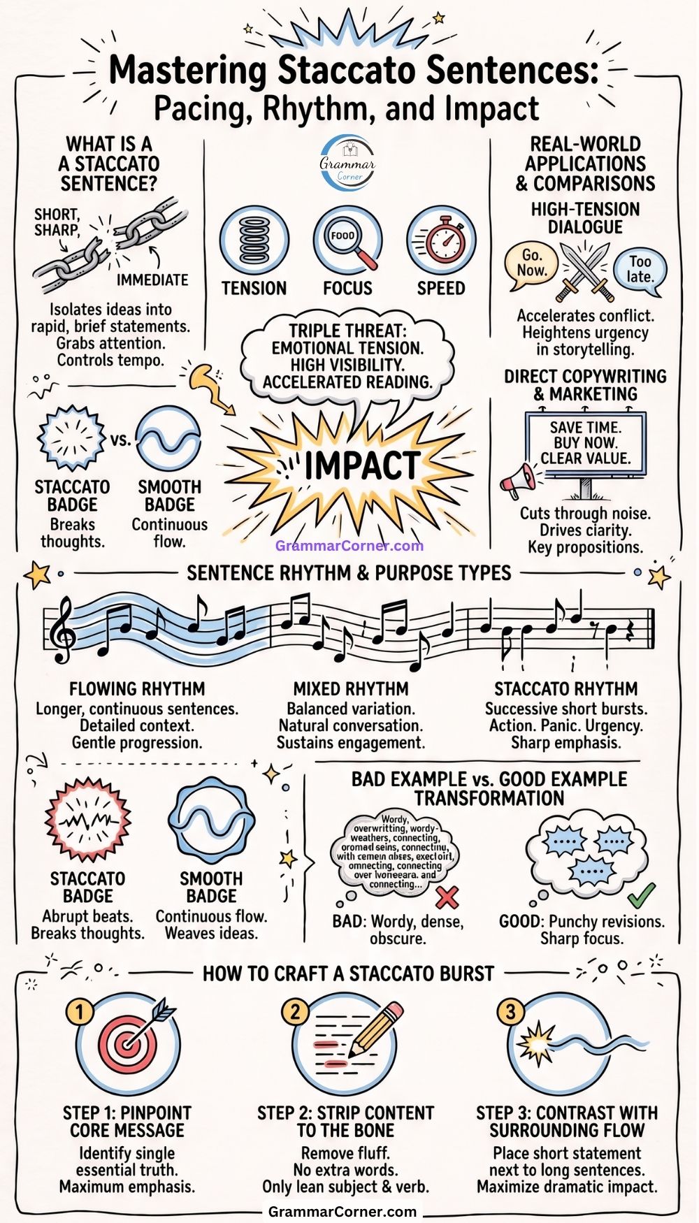 Staccato Sentences (Structure & Examples)