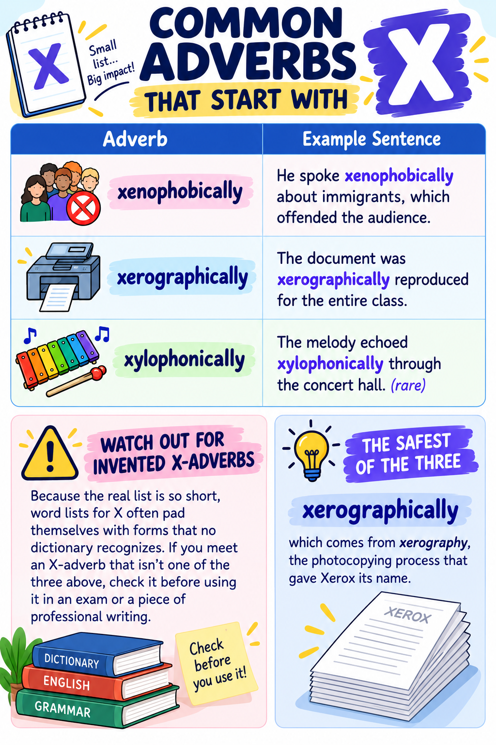 common adverbs that start with x